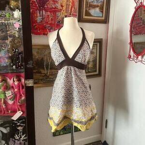 styles brown white yellow floral halter dress
